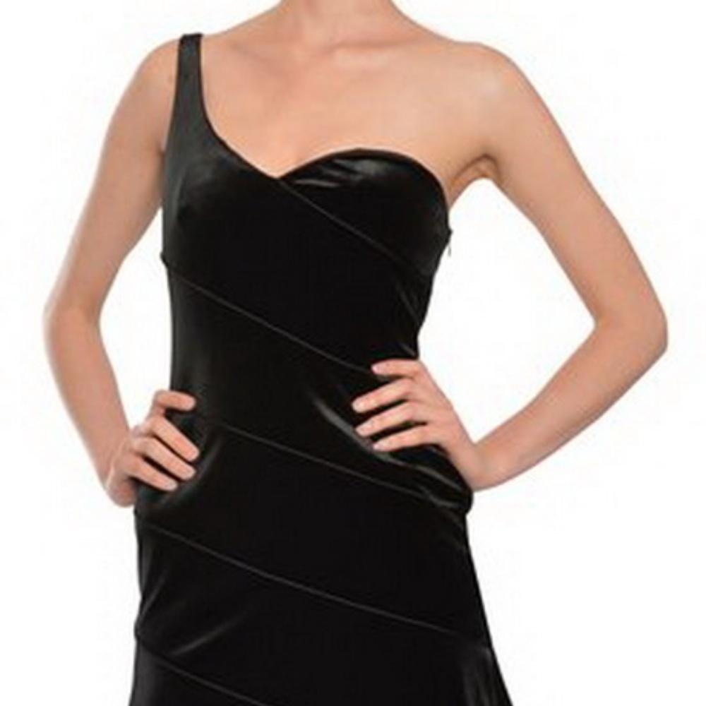 Giorgio Armani one shoulder black velvet dress